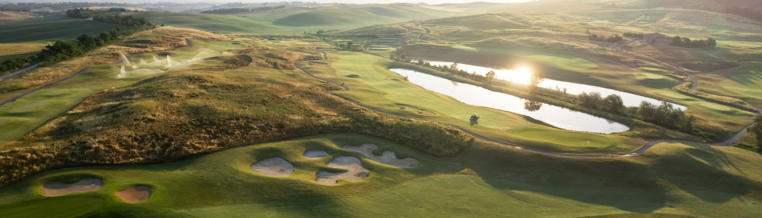 Overview of the golf course of Royal Golf La Bagnaia near Siena in Tuscany.