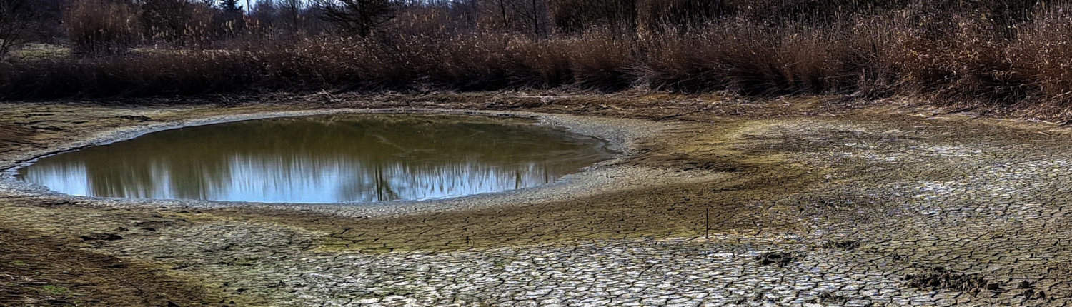 Ausgetrockneter Teich auf einem Golfplatz in Italien.