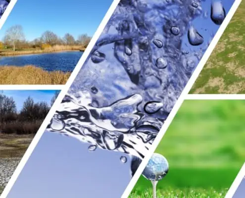Collage von mehreren Bildern zum Thema Wasser auf Golfplätzen
