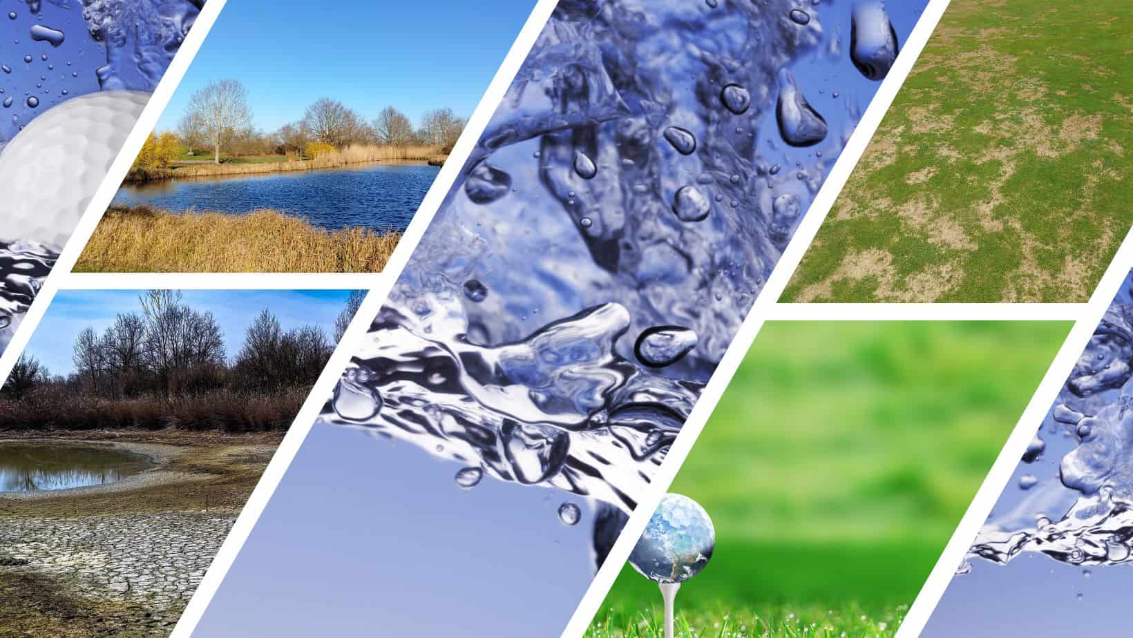 Collage von mehreren Bildern zum Thema Wasser auf Golfplätzen