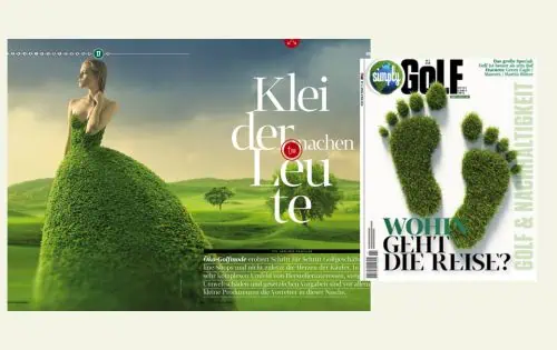 Collage aus Seiten des Magazins Simply Golf Sustainable