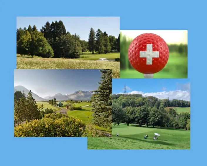 Collage aus mehreren Schweizer Golfplatzmotiven