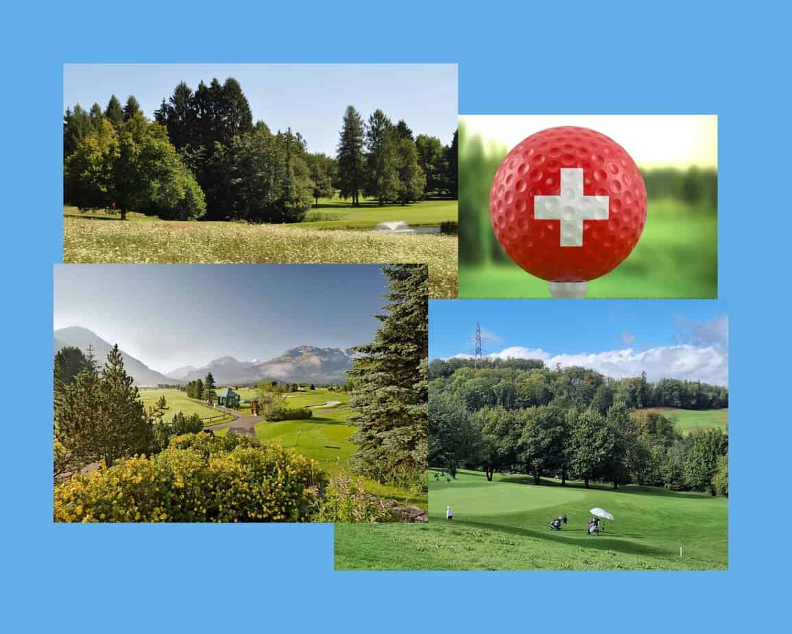 Collage aus mehreren Schweizer Golfplatzmotiven