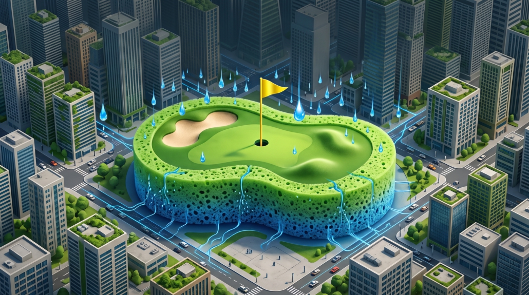 Golfplatz als Schwammstadt KI-generated