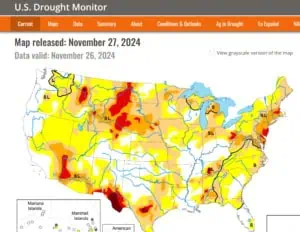 Bild des Dürremonitors der USA Ende November 2024