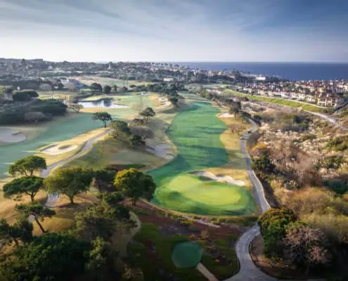 Drone picture of a golf course in California