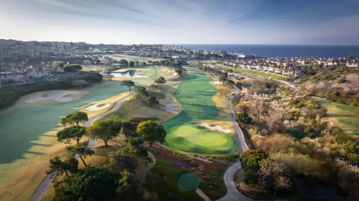 Drone picture of a golf course in California