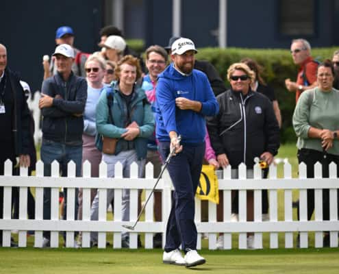 Players on the putting green at the British Open