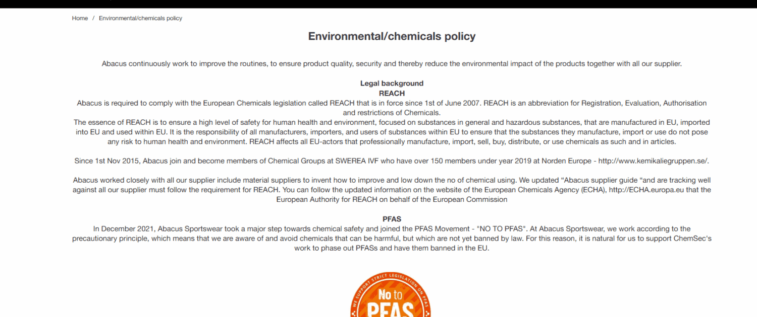 Website Abacus Chemicals Policy