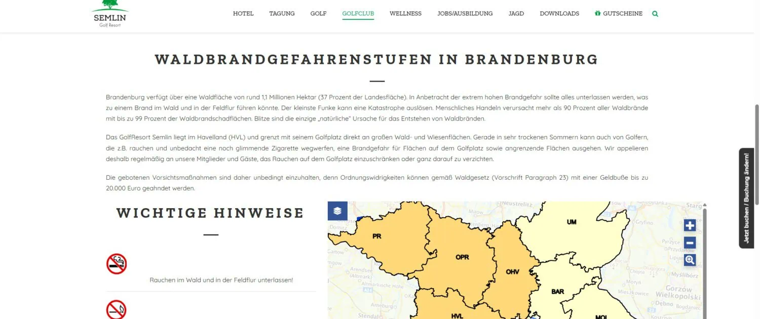 Golfresort Semlin Waldbrandgefahr Golfresort Semlin Waldbrandgefahr